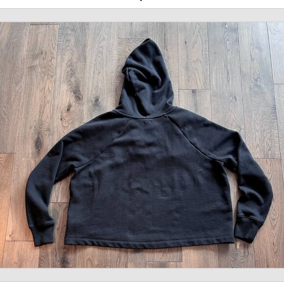 Aerie Oversized Slouchy Boxy Crop Lace-Up Hoodie Black Sweatshirt Size XS Active - Picture 3 of 7